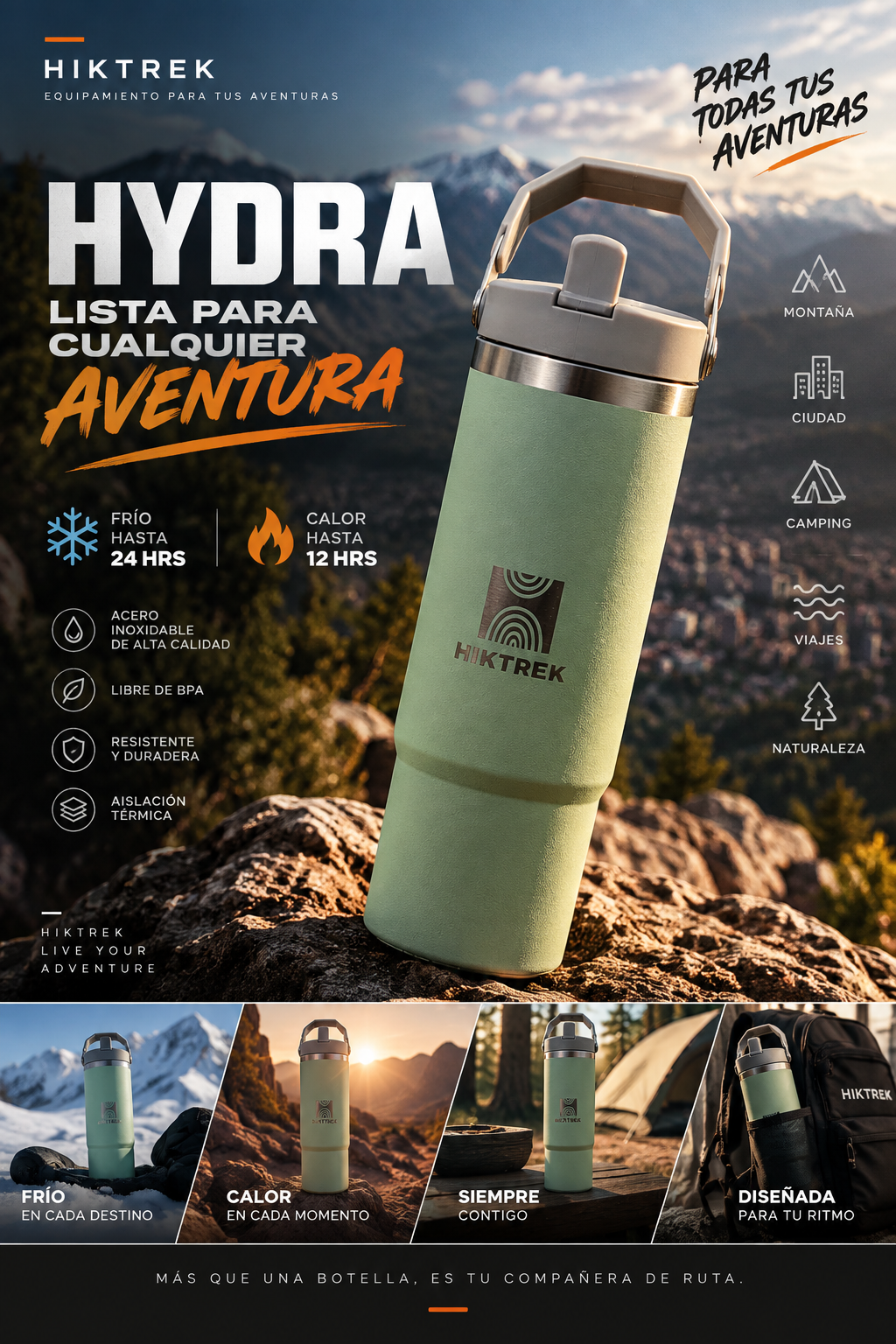Botella Térmica Hiktrek 900ml de Acero Inoxidable